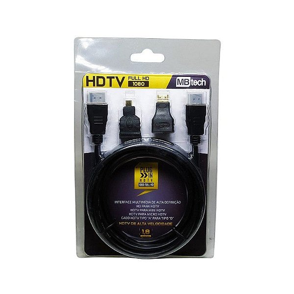Cabo De Hdmi De 1,8m C/ 2 Adaptadores GB51058