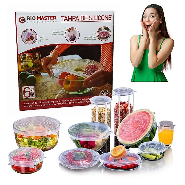 TAMPA DE SILICONE C/6 PCS 6,5/9,5/11,5/14/16/19,5CM NA CAIXA RMI7667 RIO MASTER