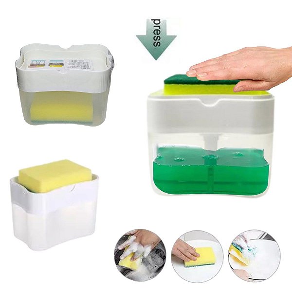 DISPENSER/PORTA DETERGENTE DE PLASTICO 650ML + ESPONJA 13X11X9CM 95613 FWB