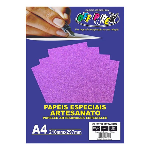 Papel Glitter Metalico Pink A4 250g 10fls