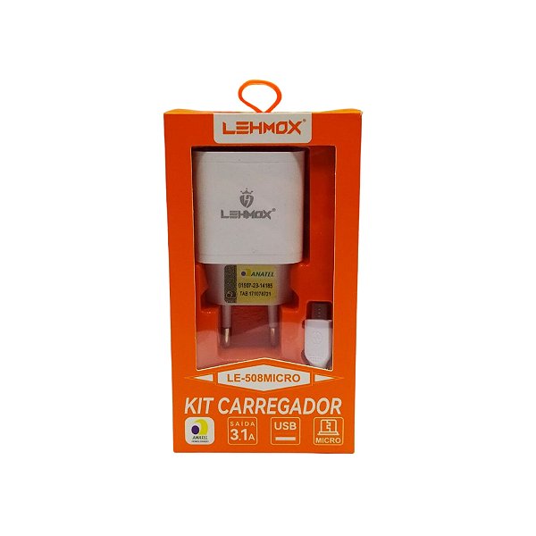 Carregador P/ Celular 1 Entrada Usb e Cabo Micro Usb V8 LE-508MICRO
