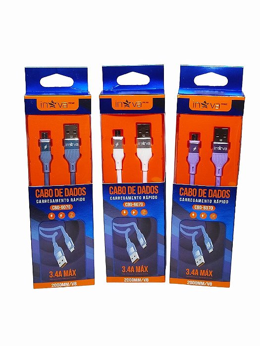 Cabo Usb Munido de Peça de Conexão V8 Micro Usb 3.4A Máx 2Mt CBO-6070