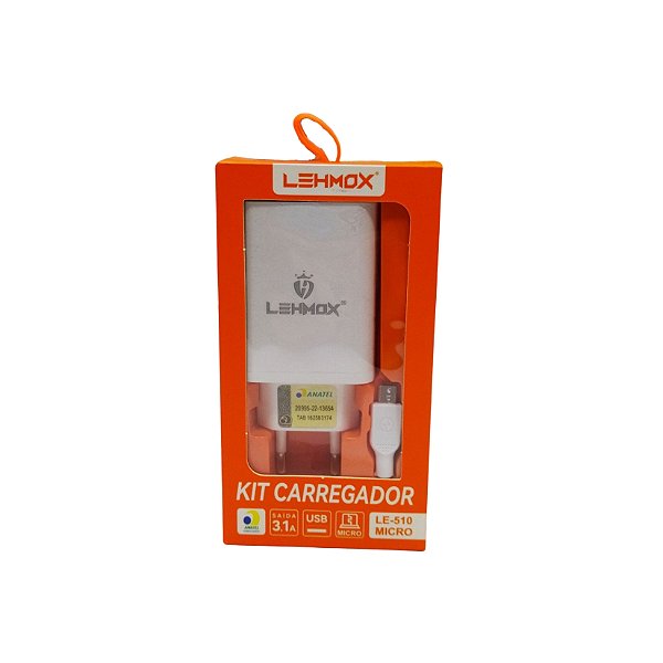 Carregador P/ Celular 1 Entrada Usb e Cabo Micro Usb V8 LE-510MICRO