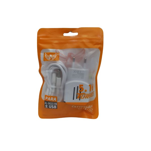 Carregador de Celular C/ 2 Entrada Usb e Cabo Micro Usb V8 AL-9023-V8