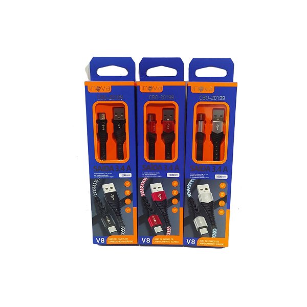 Cabo de Dados Micro Usb V8 3.4A 1mt