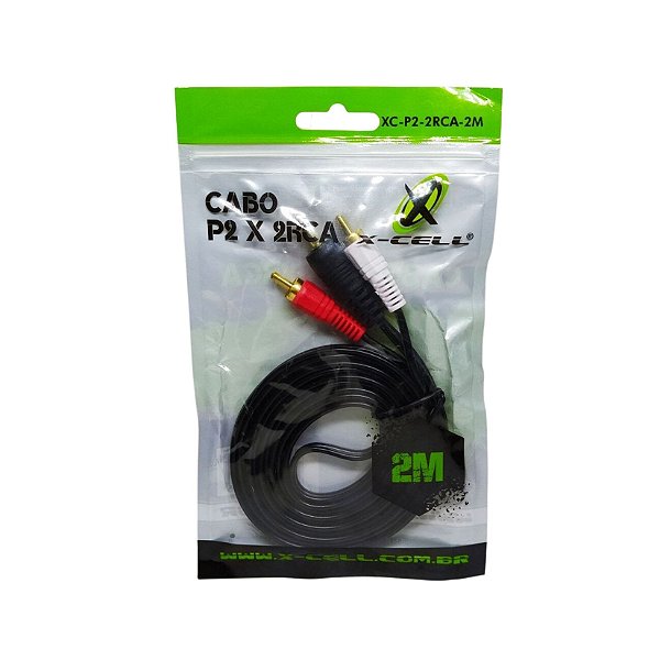 Cabo de Àudio P2 x RCA Com 2 Metros XC-P2-2RCA-2M