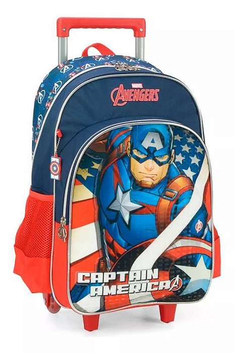 Mochila Rodinhas Capitão América Super Soldier Luxcel Azul