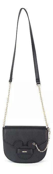 Bolsa Transversal Mickey Alça Corrente C/ Espelho Preta