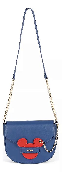 Bolsa Transversal Mickey Alça Corrente C/ Espelho Azul