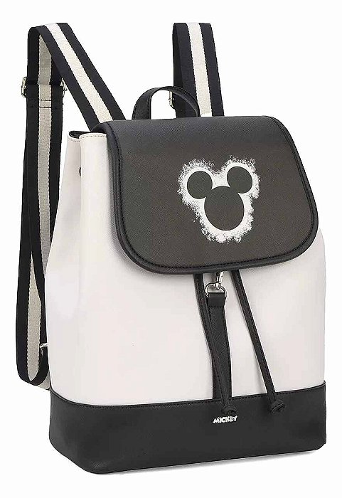 Mochila Bolsa Disney Mickey Mouse Preta e Branca Luxcel