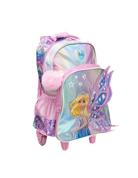 Mochila Alça e Rodas Barbie Borboleta Rosa Luxcel