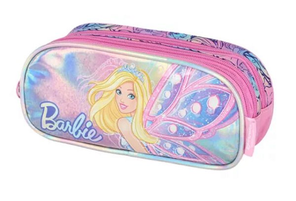 Estojo 3 Divisórias Barbie Borboleta Rosa Luxcel