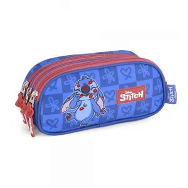 Estojo 3 Divisórias Stitch Azul Luxcel