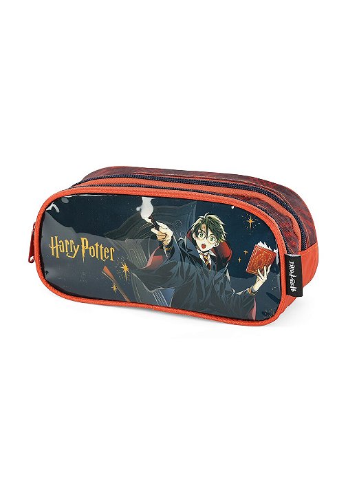 Estojo 2 Divisórias Harry Potter Preto Luxcel