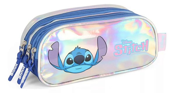 Estojo 3 Divisórias Stitch Holográfico - Luxcel