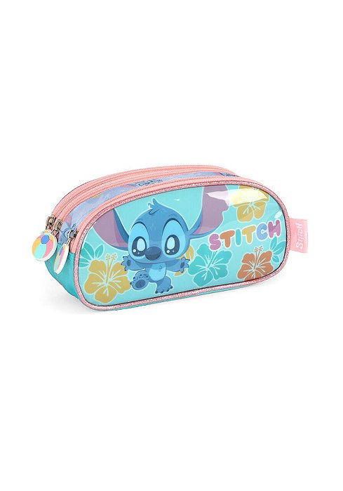 Estojo 3 Divisórias Stitch Turquesa Luxcel
