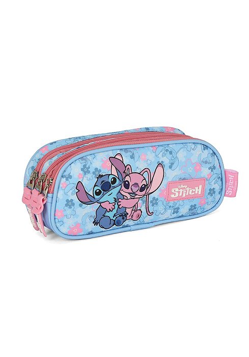 Estojo 3 Divisórias Angel e Stitch Rosa Luxcel