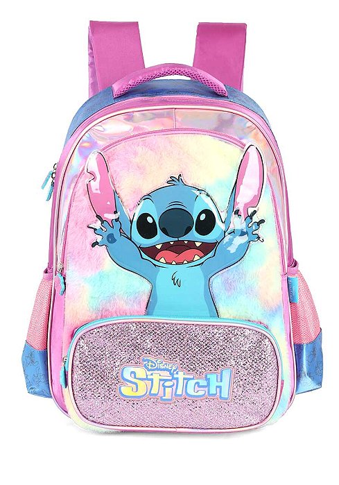 Mochila De Costas Stitch Peludinha Holográfica Roxa Luxcel