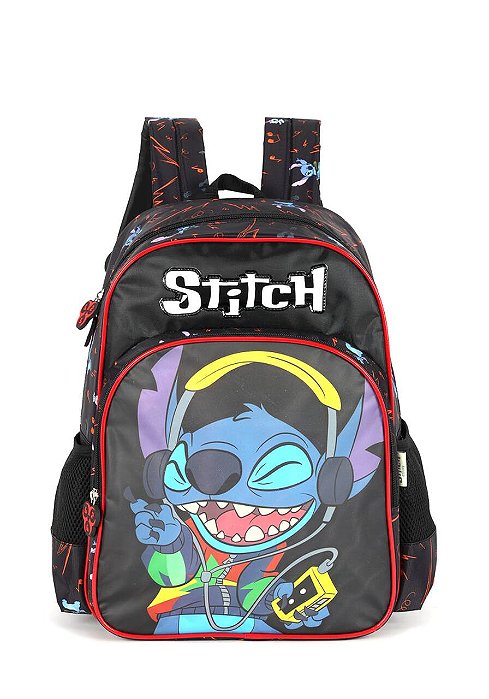 Mochila De Costas Stitch Ouvindo Música Preta Luxcel