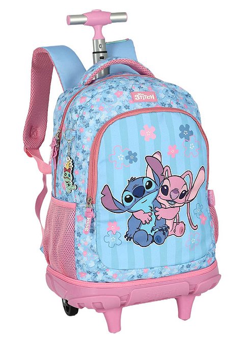Mochila Alça e Rodas Angel e Stitch Rosa Luxcel