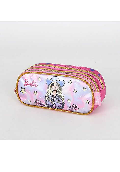 Estojo 3 Divisórias Barbie Boiadeira Roxa  Luxcel