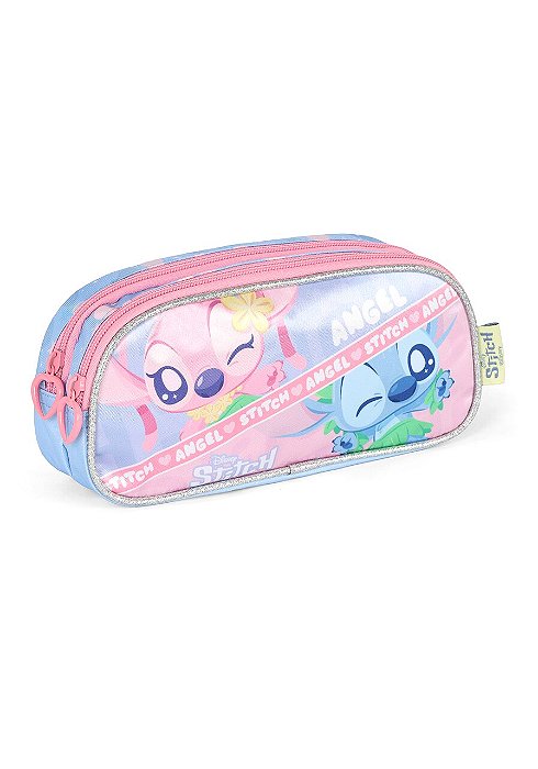 Estojo 2 Divisória Stitch e  Angel Roxo Luxcel
