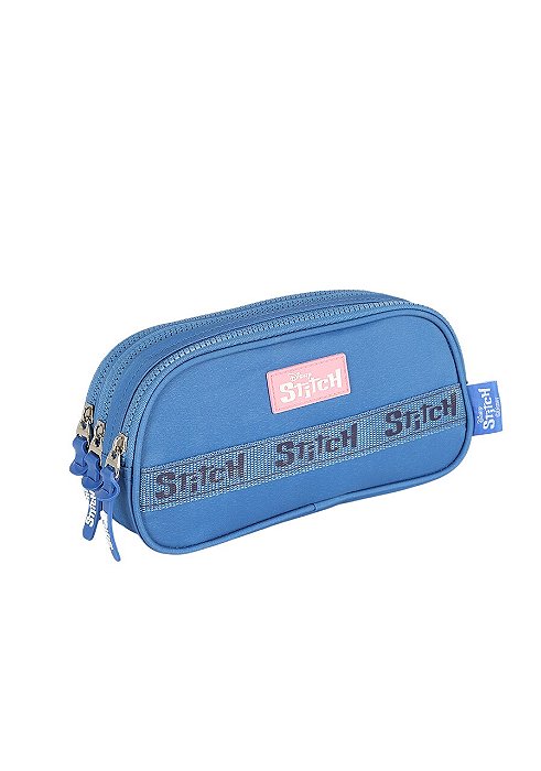 Estojo 3 Divisórias Stitch Azul Luxcel