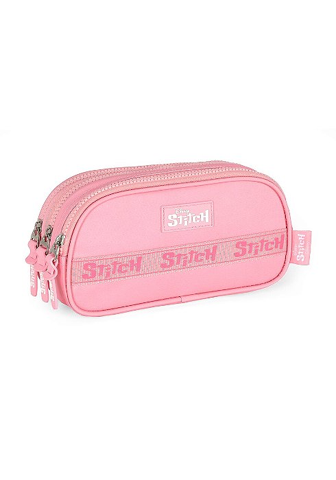 Estojo 3 Divisórias Stitch Rosa Luxcel