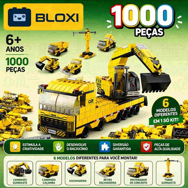 Bloco de Montar Caminhões de Construção (6 em 1) (Bloxi)