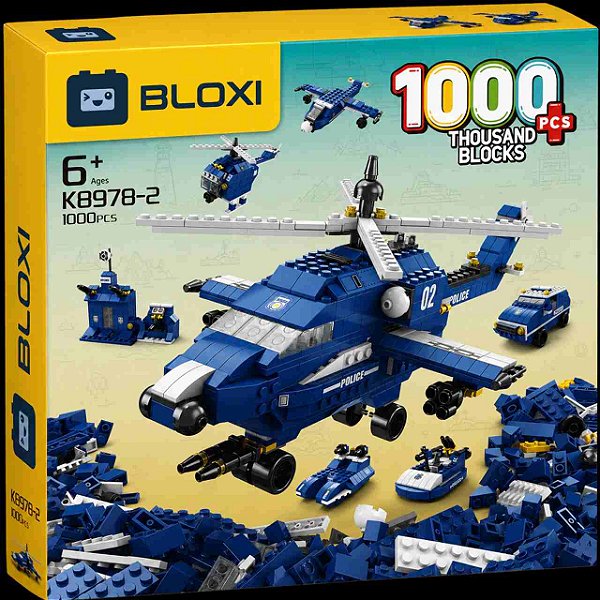 Bloco de Montar Helicóptero Policial (6 em 1) (Bloxi)