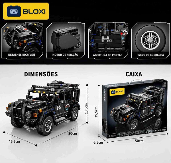 Blocos de Montar Veículo  Adventure Preto (909 PÇS Bloxi)
