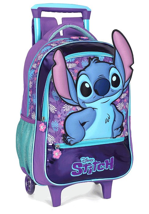 Mochila Alça e Rodas Stitch Relevo 3D Roxa Luxcel