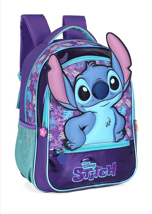 Mochila Escolar Costas Stitch Relevo 3D Roxa Luxcel
