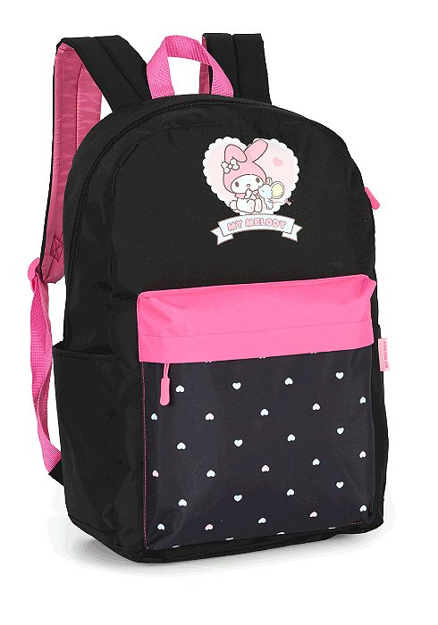 Mochila De Costas Amigos Hello Kitty My Melody Preto Luxcel