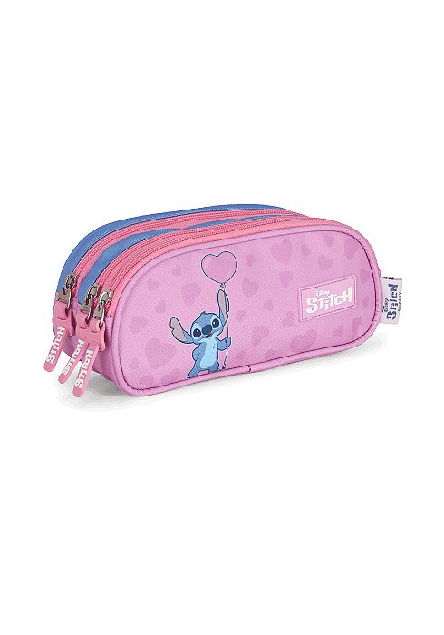 Estojo 3 Divisórias Stitch Balão Azul e Rosa Luxcel