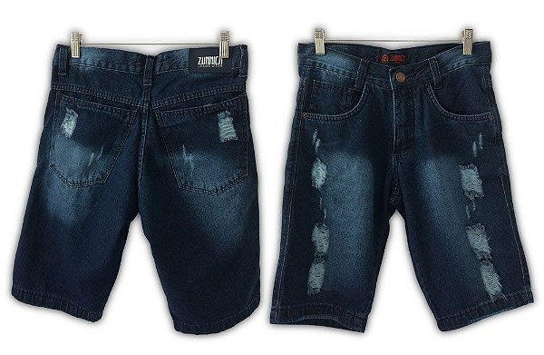 Bermuda Masculina Jeans Wear Rasgado 100% Algodão