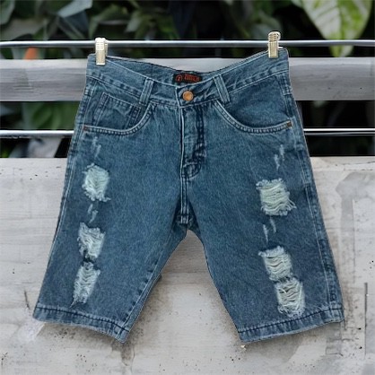 Bermuda Masculina Jeans Wear Rasgada 100% Algodão