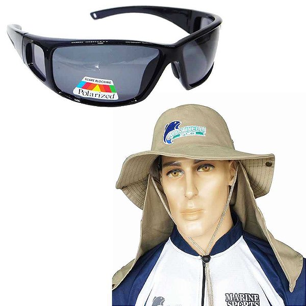 Kit Óculos Polarizado MS2648 Smok + Chapéu c/ proteção caqui