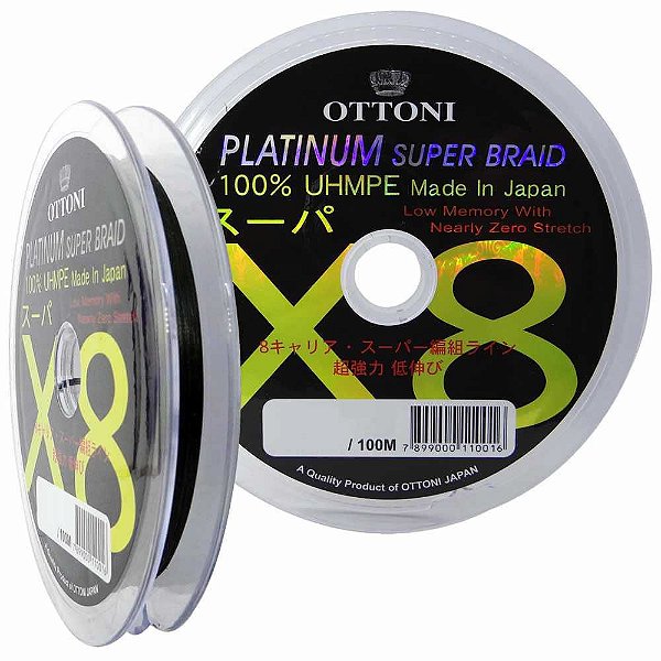 Linha Multifilamento Platinum X8 0,47mm 80lb/36.3kg - Verde - Carretéis de 100m contínuos