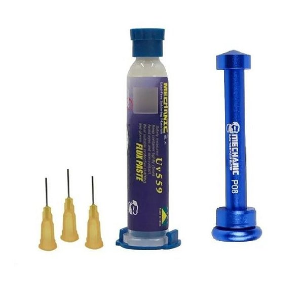 Kit Fluxo Solda Pasta Mechanic Uv 559 + Aplicador + 3 Pontas