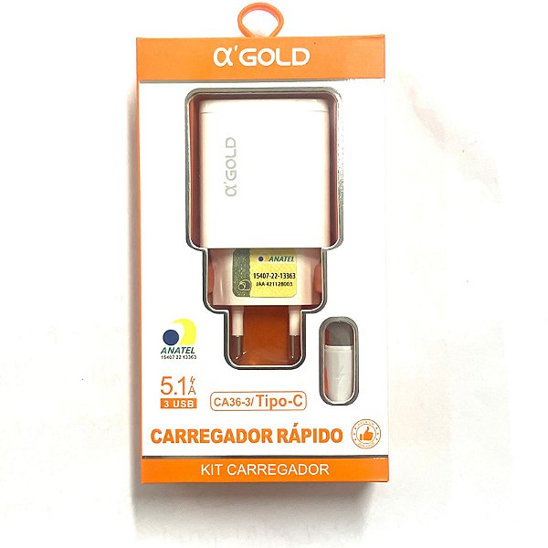 Carregador Rápido CA32-3 5.1A Tipo C - A Gold 2 USB