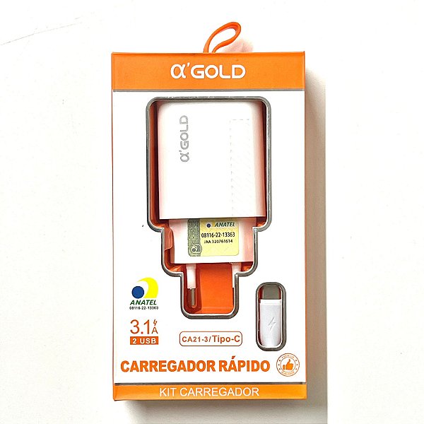 Carregador Rápido CA21-3 3.1A Tipo C - A Gold 2 USB