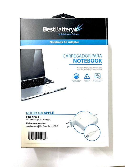 Fonte Carregador para Macbook ( Air / Pro ) Type C 87W BestBattery