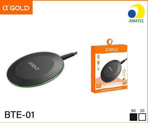 Carregador Rápido Por Indução Ultra Fino A'Gold 20W BTE-01