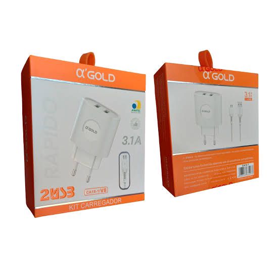 Carregador Turbo Gold V8 / Micro 2 USB A'Gold 3.1A 15W CA18-1