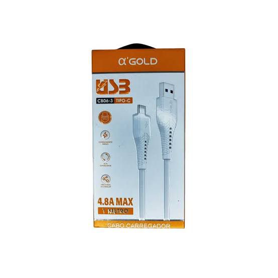 Cabo de Dados USB Rápido 4.8A Max Tipo C - A'Gold CB06-3