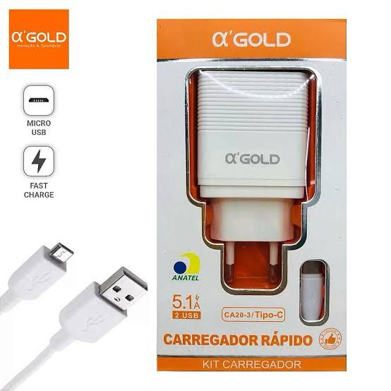 Carregador Turbo 5.1A 2USB A'gold CA20-3 Tipo C