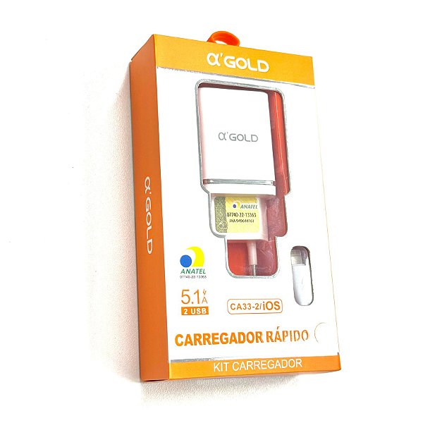 Carregador Rápido Turbo CA33-2 5.1A Lightning para iPhone - A'Gold 2 USB
