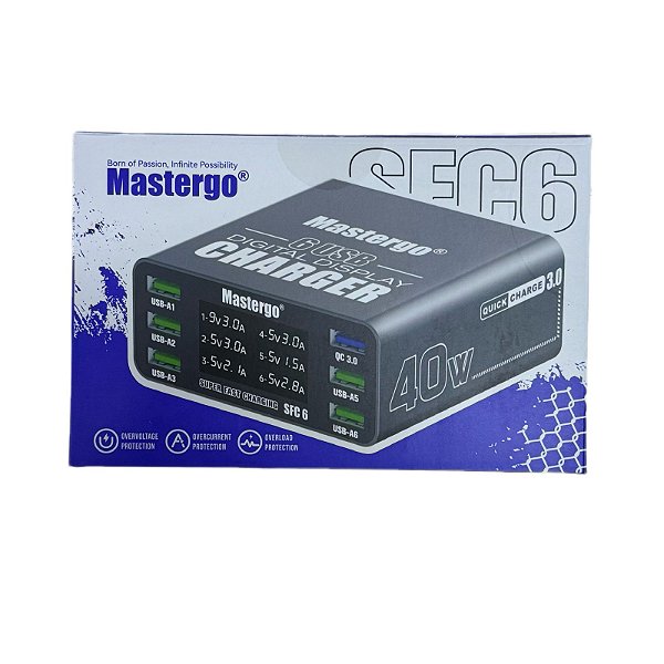 Carregador de Bancada iCharge MasterGO SFC6 Com 6 Entradas USB 40W Quick Charge 3.0