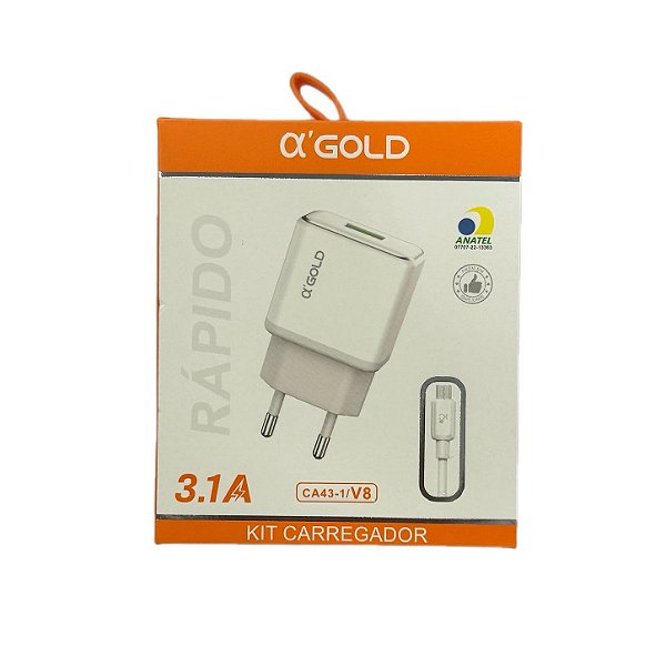 Carregador Rápido CA43-1 3.1A Com 1 USB - V8 / Micro USB